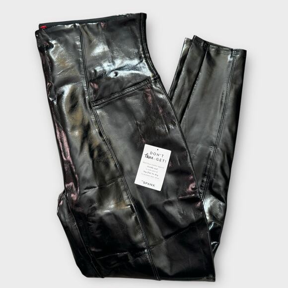 NEW SPANX black latex leggings size XL Petite - Picture 2 of 9